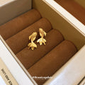 Gold Tone Goldfish Stud Earrings with Textured Tails view 2