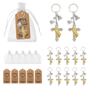 Zinc Alloy Cross Keychain with Gold-Tone Hands and a Split Ring
