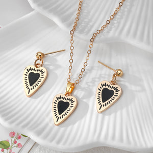 Black Gold Enamel Heart Mountain Necklace Sets 6 Styles
