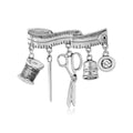 Vintage Tailor Tools Brooch Measuring Tape Gold Silver view 2