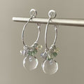 Silver Tone Hoop Earrings with Bead and Clear Drop Charms view 1