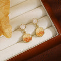 Orange Gradient Hexagon Double Drop Gold Tone Stud Earrings view 2