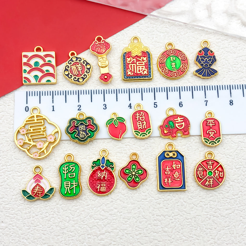 Gold Tone Enamel Zinc Alloy Lucky Blessing Charm Pendant for DIY Bracelet Necklace Jewelry