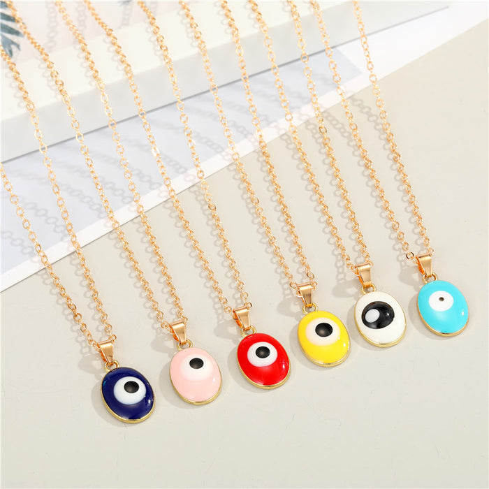 Gold Tone Round Candy Resin Evil Eye Pendant Necklaces in Six Colors
