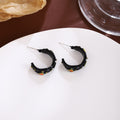 Black Heart Leopard Print Crystal Look Open C Hoop Earrings view 4