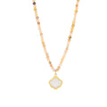 Natural Stone Beaded Necklace White Seashell Gold Frame Pendant view 5