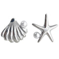 Silver Asymmetric Starfish Shell Pearl Stud Earrings Pair view 5