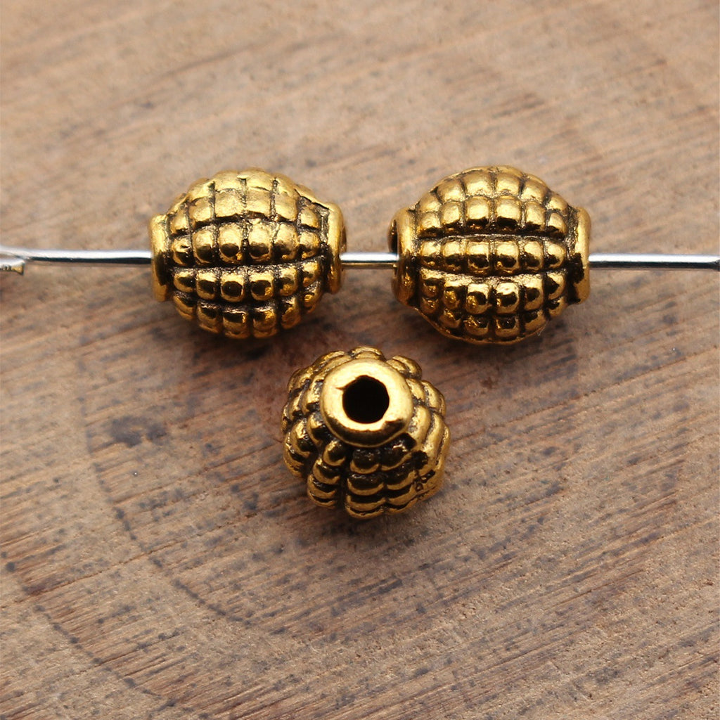 8.4x7.2x6.7mm 1.2g Antique Gold Zinc Alloy Dotted Ellipsoid Loose Metal Beads for Bracelet Jewelry Making