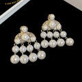 Tiered Pearl Chandelier Stud Earrings Fashion Jewelry Accessory view 7