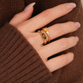 Gold Dual Band Tiger Eye Champagne Crystal Open Ring view 2