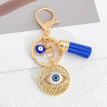 Blue Evil Eye Filigree Round Pendant Keychain with Tassel view 7