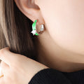 Green Enamel Mini Hoop Earrings With Clear Teardrop Zircon view 6