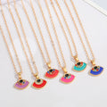 Gold Tone Semicircle Crystal Evil Eye Pendant Necklaces in Six Colors view 1