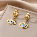 Gold Tone Hamsa Star and Lash Evil Eye Huggie Drop Earrings view 7