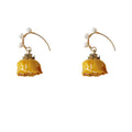 Yellow Rose Flower Drop Earrings Gold Wire Pearl Hooks view 5