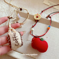 Red Apple and Coffee Fabric Pendant Cord Necklace Jewelry Accessory view 2