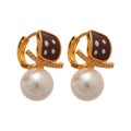 Red Enamel Square and Faux Pearl Drop Huggie Earrings view 5