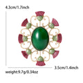 Green Oval Thistle Wreath Brooch with Burgundy Enamel Flowers view 6
