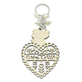 Natural Wood Bride And Groom Heart Keychain With Bead Accents view 5