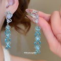 Blue Crystal Butterfly Earrings With Long Beaded Drops view 1