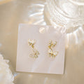 White Enamel Double Butterfly Rhinestone Drop Earrings view 3