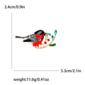 Enamel Red Black Bird Brooch Green Leaves Gold Branch view 6