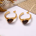 Tiger Eye C-Hoop Earrings And Open Bypass Stone Rings view 4