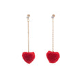 Red Fuzzy Heart Gold Tone Extra Long Chain Earrings view 5