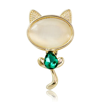 Yellow Gold Tone Cat Crystal Metal Brooch Pin for Jackets and Lapels