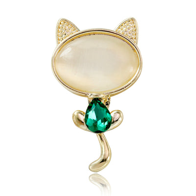Front product view of the cat brooch pin in gold and yellow