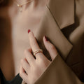Gold Tone Chain Link Open Ring With A Row Of Clear Crystals view 4