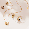 Double Layer Heart Zircon Stainless Steel Earrings Necklace Ring view 3