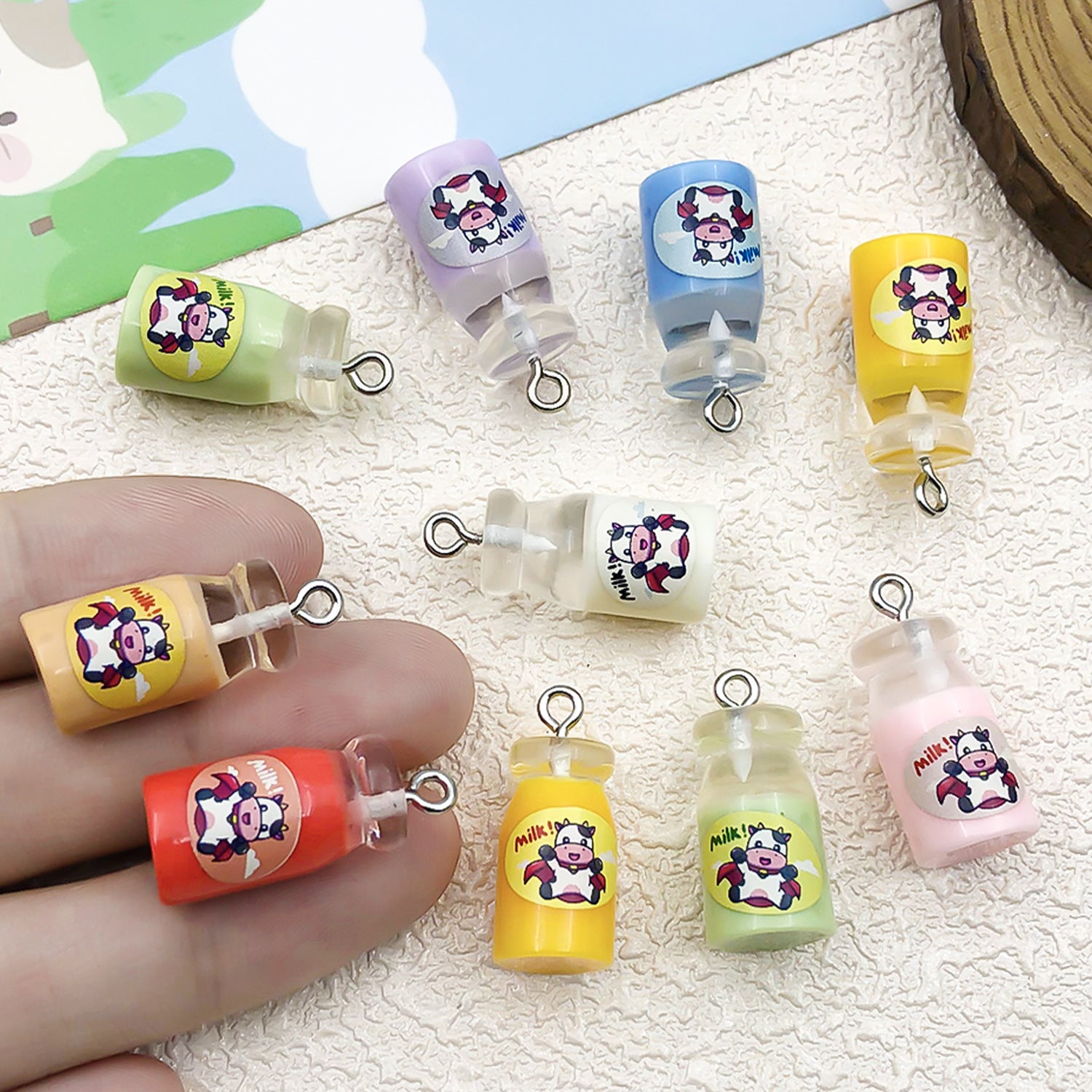 Colorful Resin Milk Bottle Charm Pendant for Earrings Necklace Keychain DIY