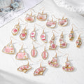 Pink Dried Flower Gold Frame Drop Earrings 10 Styles view 1