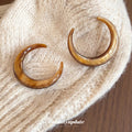 Brown Marbled Resin C Hoop Earrings Decorative Jewelry Design view 2