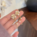 Pearl Flower Gold Chain Tassel Earrings With Long Drops view 2