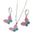 Silver Tone Pink and Blue Glitter Butterfly Necklace and Earrings view 5