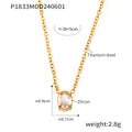 Gold Oval Solitaire Zircon Pendant Necklace On Cable Chain view 6
