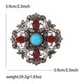 Vintage Round Brooch with Red and Turquoise Crystal Accents view 6