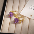 Purple Grape Cluster Gold Tone Compact Small Huggie Earrings view 3