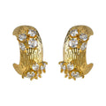 Gold Textured Half Hoop Earrings Clear Crystal Cluster Accents view 5