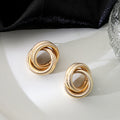 Gold Tone Intertwined Triple Ring Knot Stud Earrings view 4