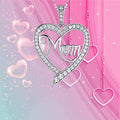 Silver Tone Crystal Heart Mom Pendant Necklace Polished Metal Jewelry view 1