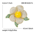 Gold Tone Pavé Camellia Flower Brooch Pearl or Yellow Center view 5
