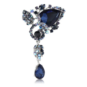 Teardrop Glass Dangle Brooch Five Color Options Metal Pin Brooch