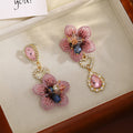 Mismatched Pink Embroidered Flower Crystal Look Earrings view 3