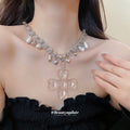 Silver Tone Cross Charm Necklace with Crystal Fringe view 3