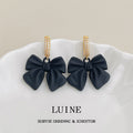 Gold-Tone Pave Huggie Black Matte Bow Drop Earrings view 4