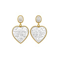 White Heart Drop Earrings with Gold Tone Borders Fashion Jewelry view 5