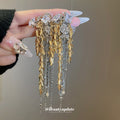 Mixed Metal Wheat and Crystal Fringe Stud Earrings view 1